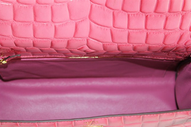 7A Replica Hermes Kelly 32cm Crocodile Veins Leather Bag Pink HC0001 (1)